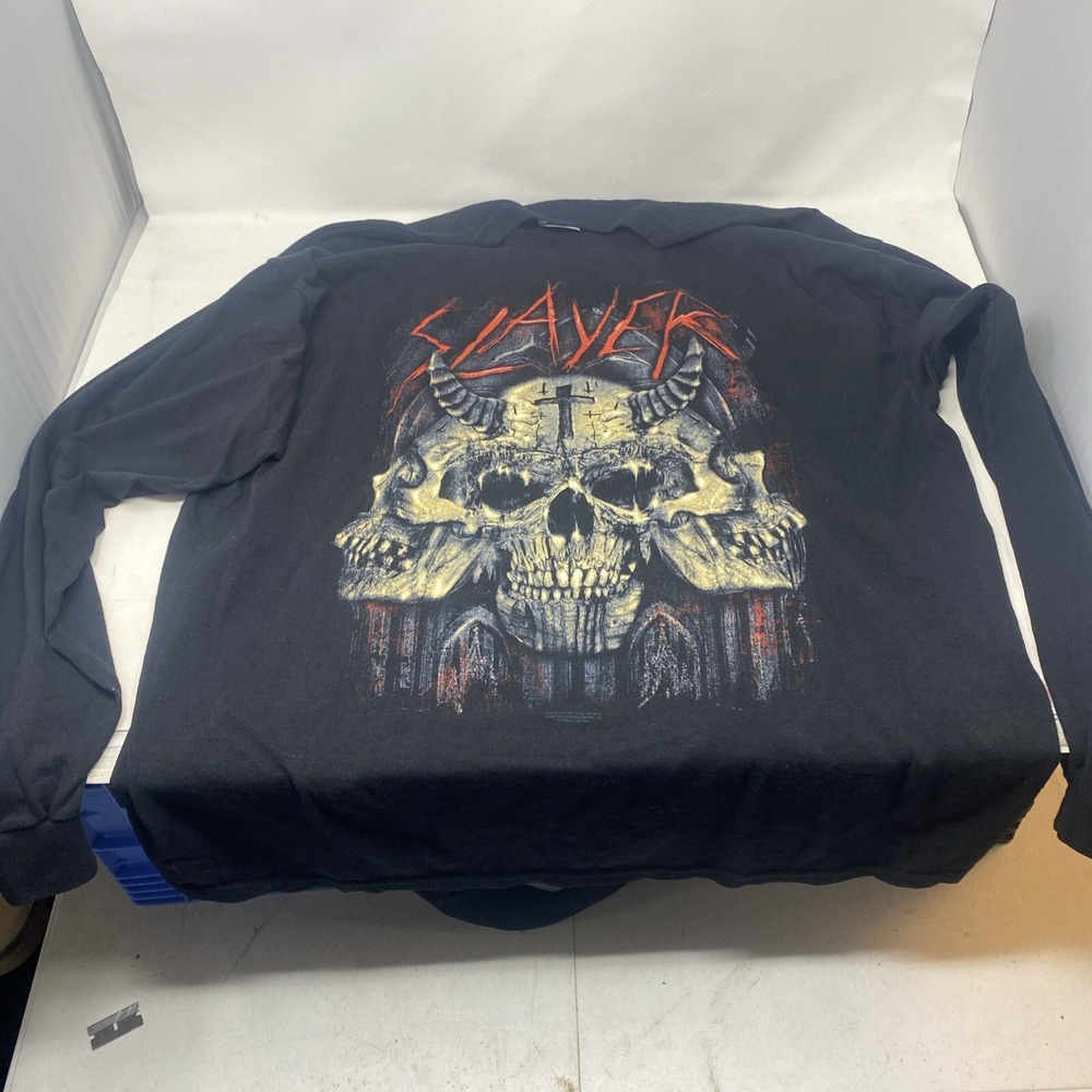 Slayer Inc Three Skulls Long Sleeve Graphic T-Shirt Mens XL Black Heavy Metal